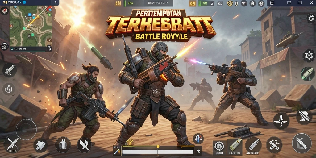 Screenshot utama 95PGPLAY menampilkan aksi seru dalam pertempuran Battle Royale.