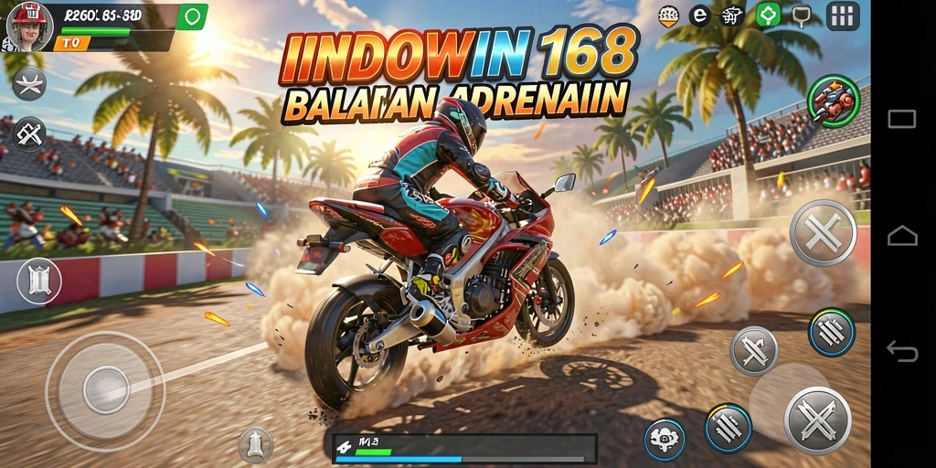 Gameplay Indowin168 yang seru dan menegangkan dalam balapan motor.