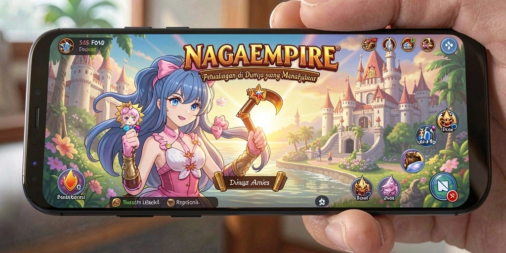 Tampilan menarik dari gameplay NAGAEMPIRE dengan karakter anime yang khas.