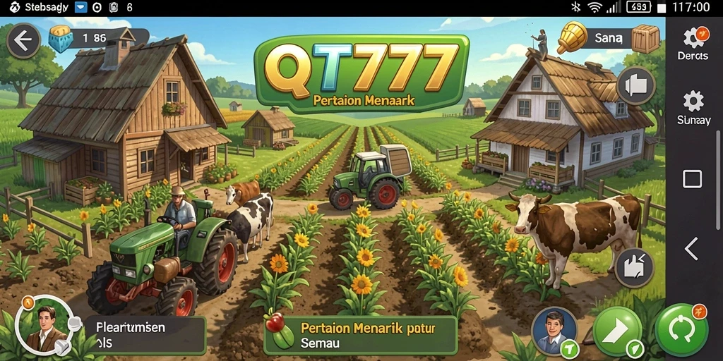 Gameplay QT777 yang seru dalam bertani dan berinteraksi.