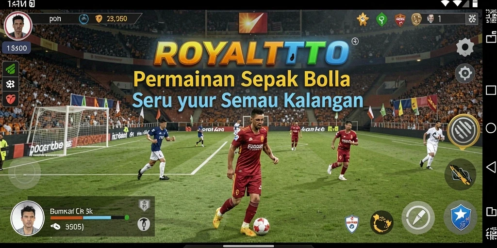 Tampilan gameplay <strong>ROYALTOTO</strong> yang menegangkan dan penuh aksi sepak bola.