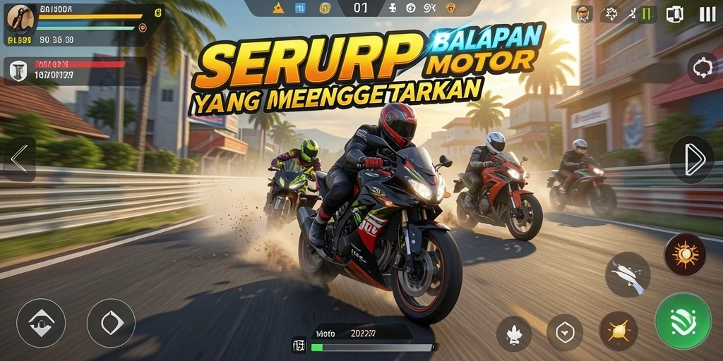 Tampilan menarik gameplay SERURP dalam balapan motor.